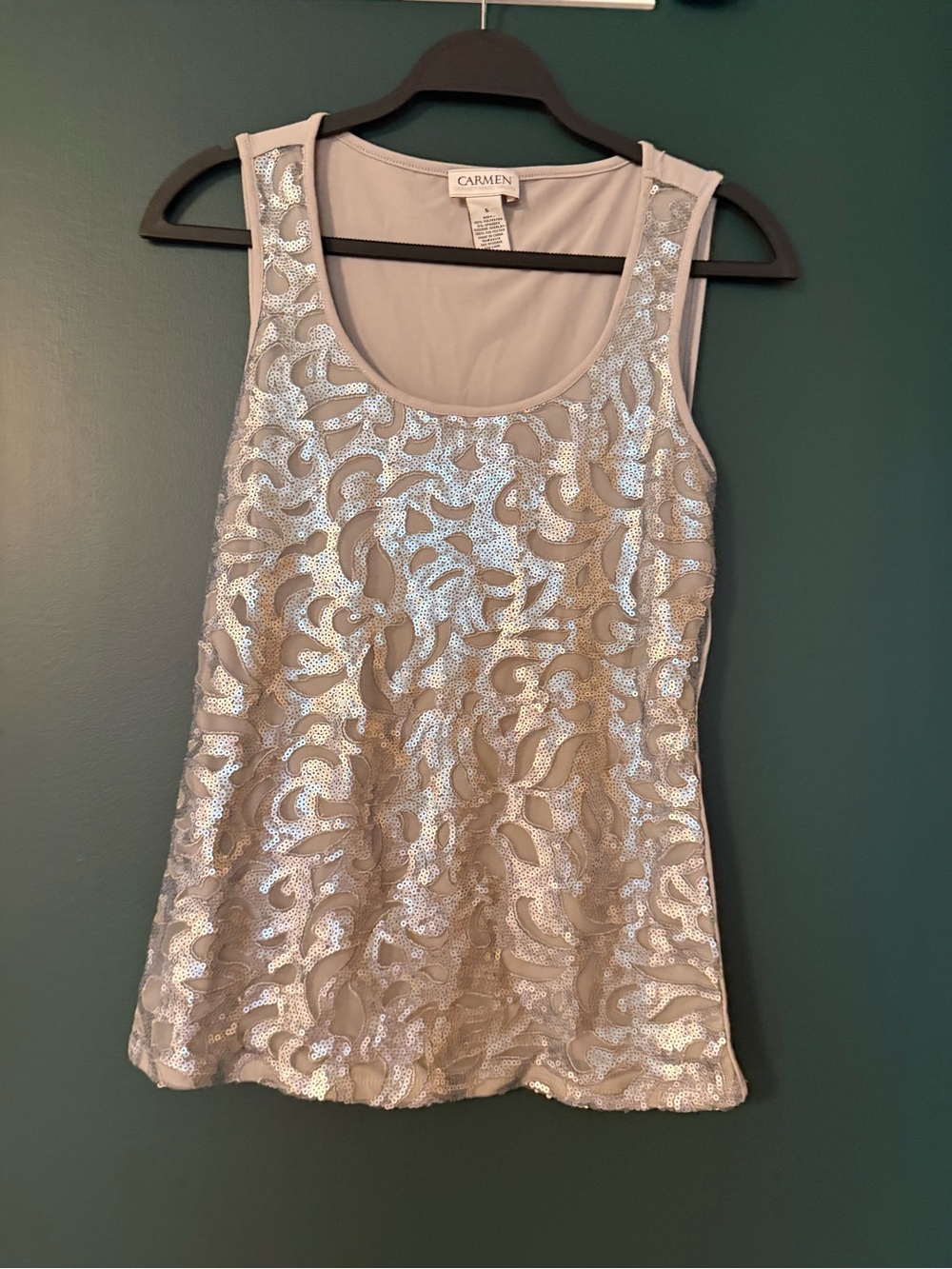 Carmen Marc Valvo Silver Sequin Camisole
